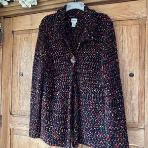 Chico's Slub yarn Knit Jacket with Single Button and deep collar